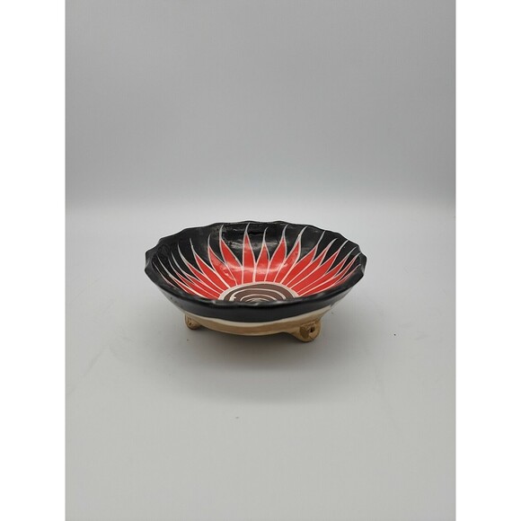 Talavera Pottery Tri Footed Wall Bowl Sunflower Mexican Pottery Scalloped Edge - Picture 2 of 12